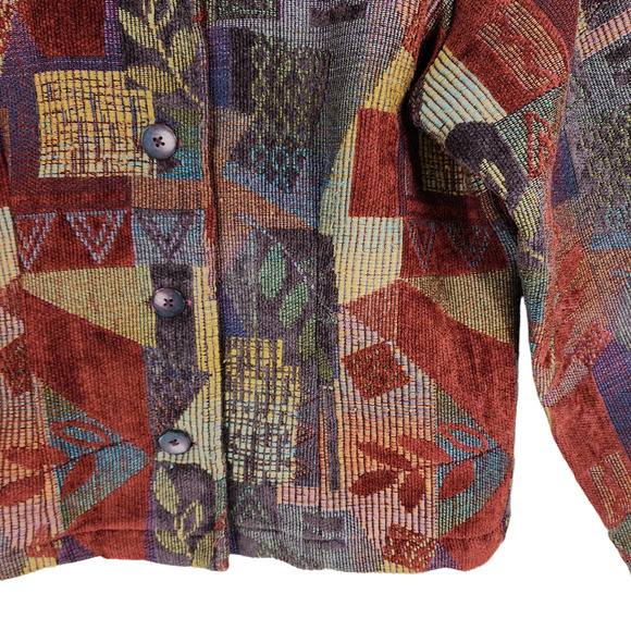 Coldwater Creek Blazer Jacket M Women Tapestry Fall Orange Blue Purple Leaf USA - Picture 6 of 11